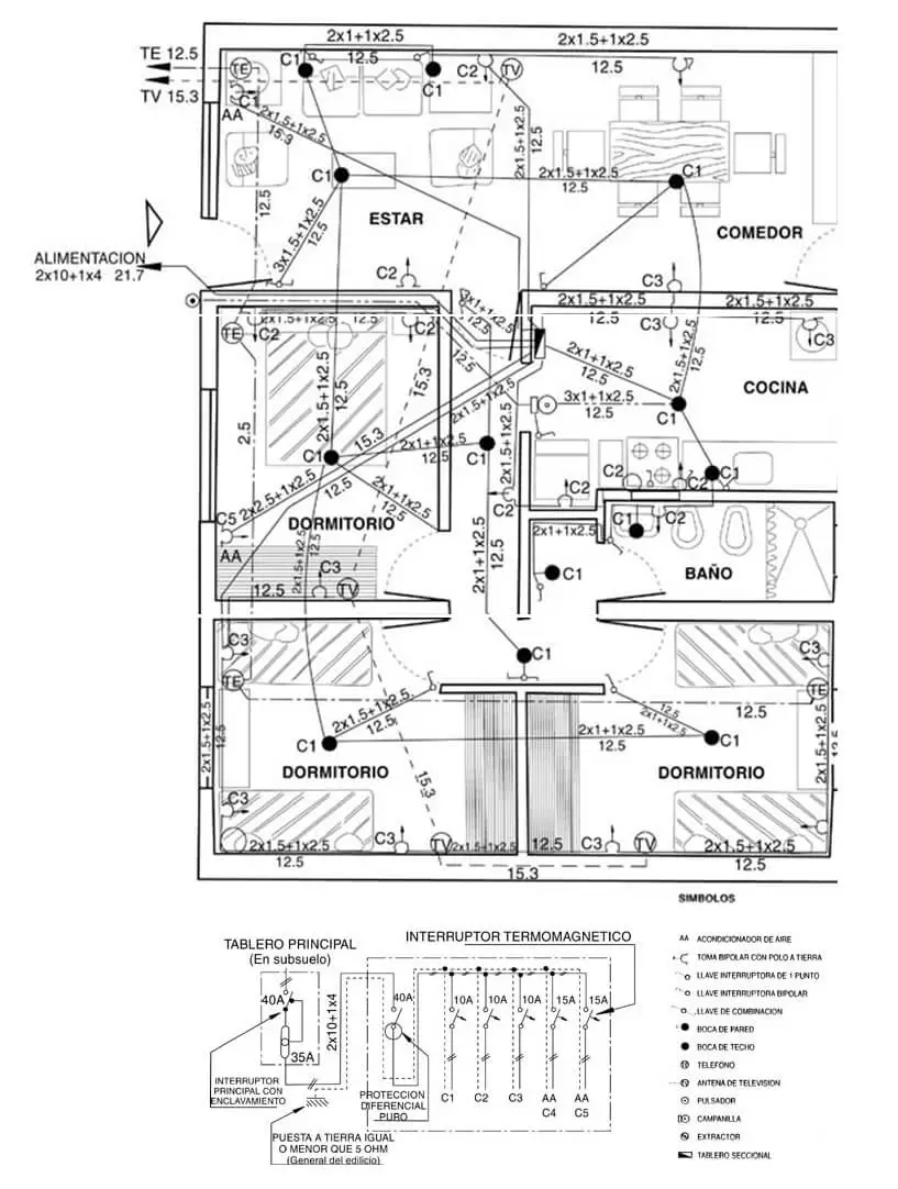 Cálculo de una Instalación Eléctrica Domiciliaria - Departamento de cuatro ambientes